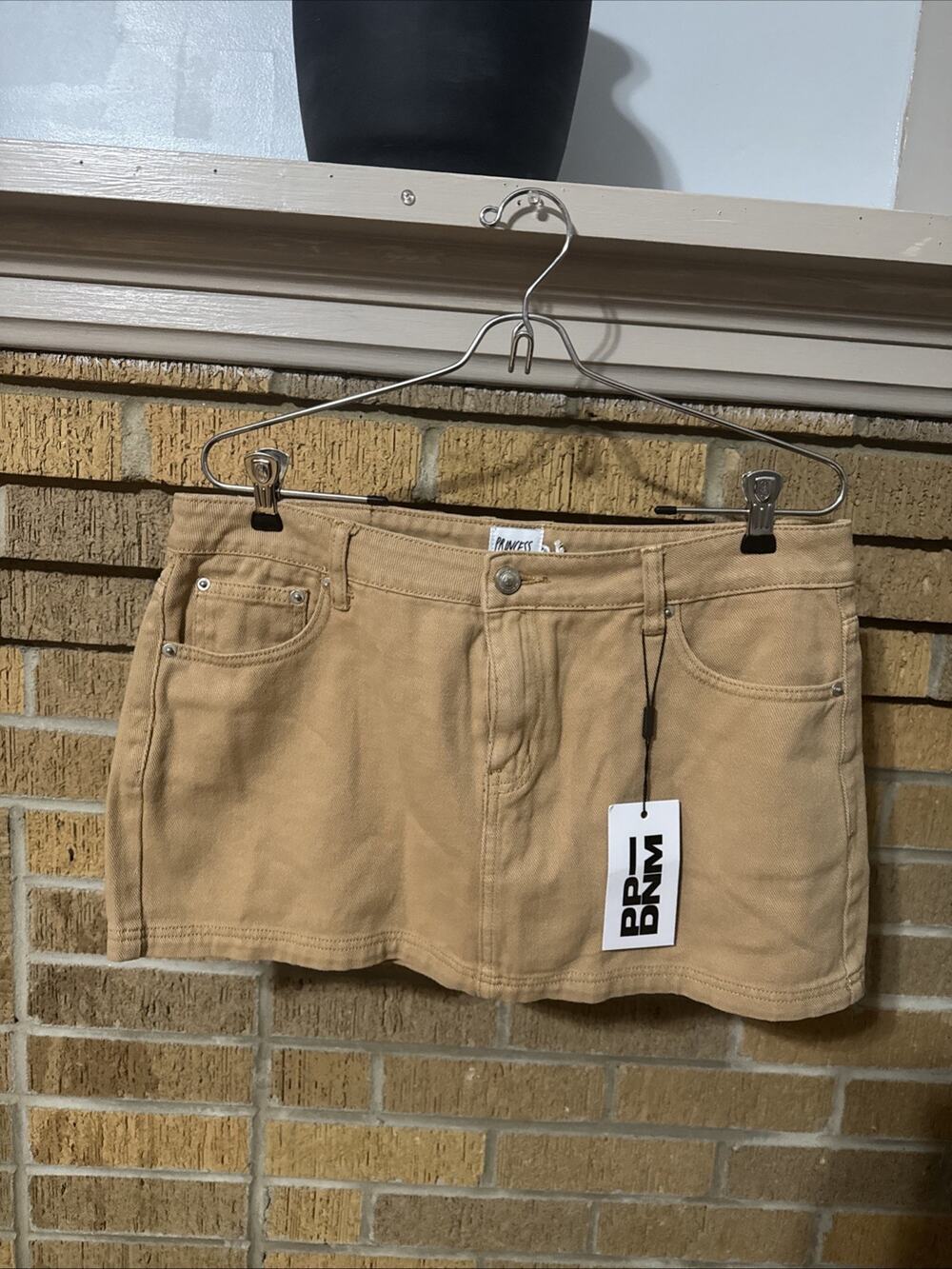 Princess Polly Denim Skirt - Size 10 Beige Y2K 2000 Micro Skirt Organic Cotton